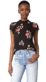 Rebecca Taylor Short Sleeve Lace Top with Embroidery at Shopbop